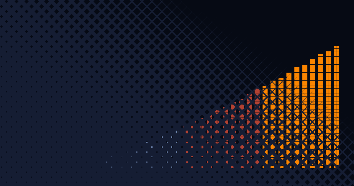 A diagonal diamond lattice resolving into three solid, rising bars in the JD& brand colours.