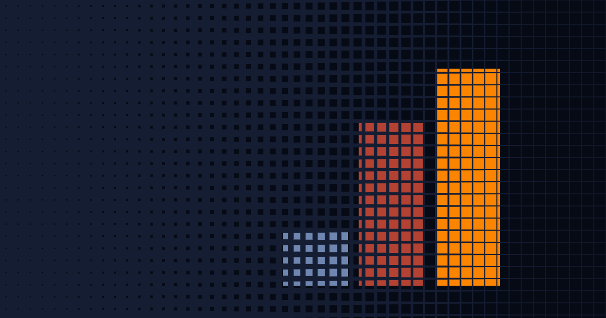 A perforated dot pattern resolving into three solid, rising bars in the JD& brand colours.